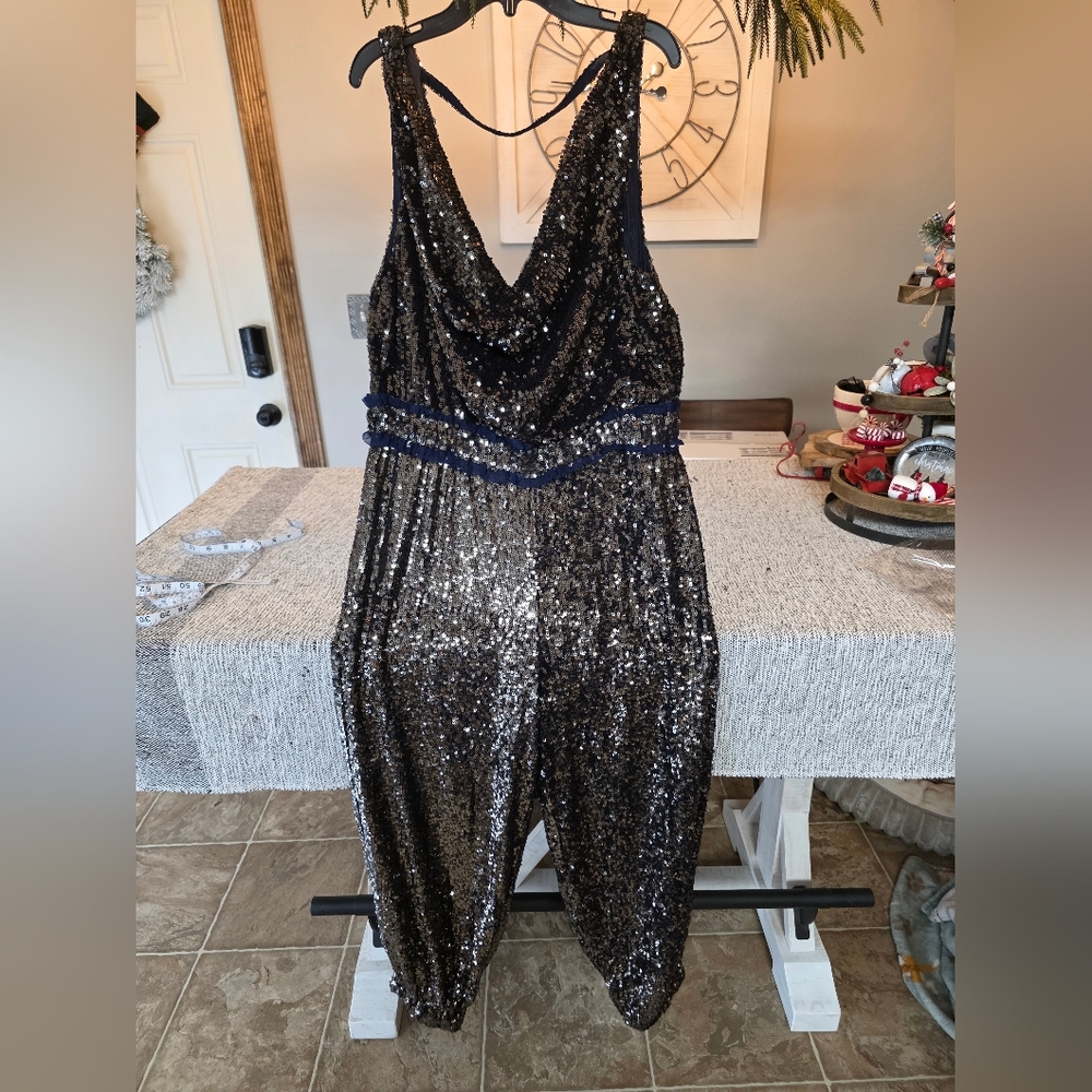 Free People Sequenced Navy Blue Jumpsuit